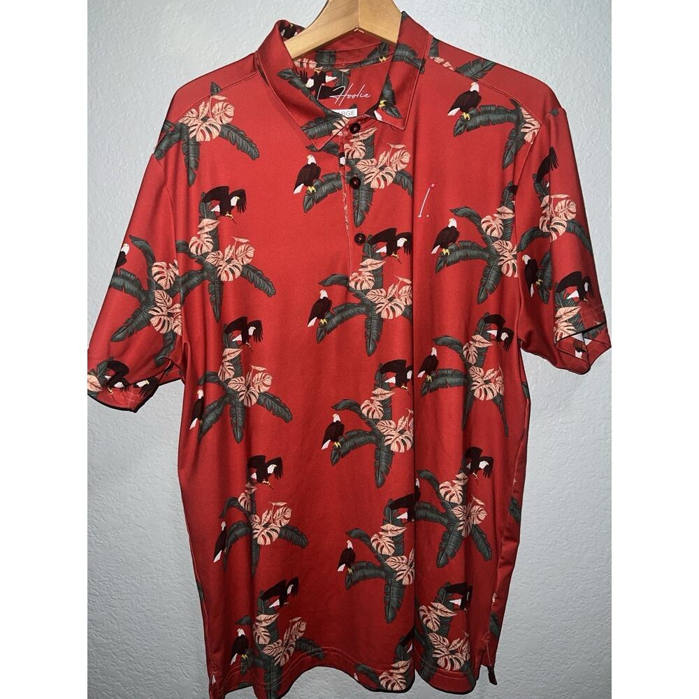 Hoolie Golf Polo Men’s L Shirt Red Bald Eagle Made‎ In USA Hawaiian Tropical